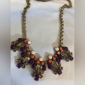 J. Crew Antiqued Gold Tone Fall Autumn All Year Necklace Maroon Orange